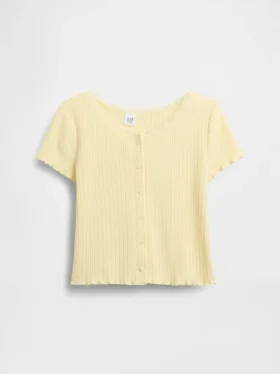 Camiseta infantil de punto acanalado con detalle de encaje y botones al frente