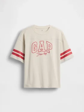 Camiseta para niños de jersey de algodón grueso, oversize y con costuras con logotipo