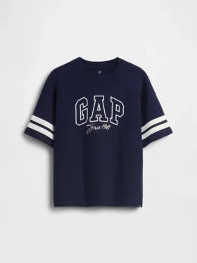 Camiseta para niños de jersey de algodón grueso, oversize y con costuras con logotipo