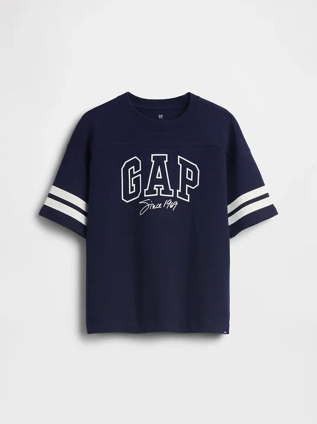 Camiseta para niños de jersey de algodón grueso, oversize y con costuras con logotipo