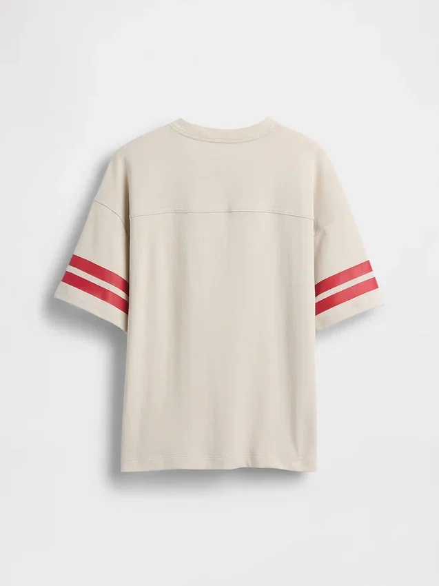 Camiseta para niños de jersey de algodón grueso, oversize y con costuras con logotipo