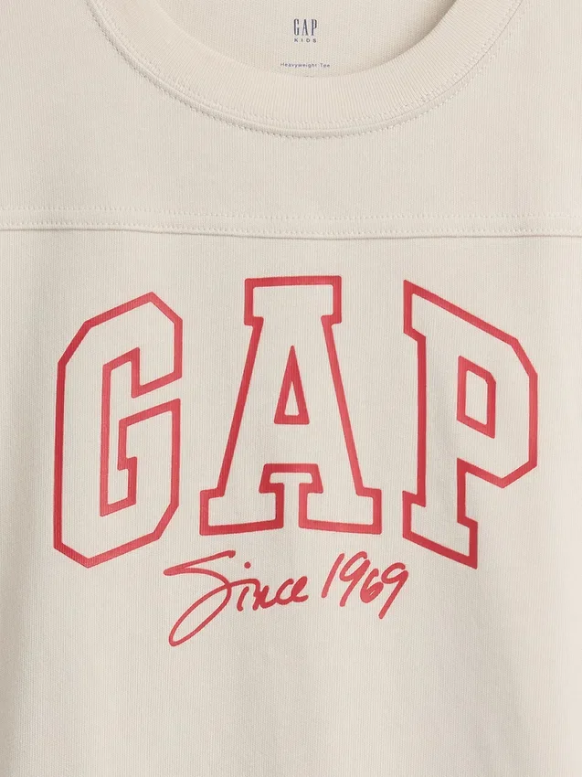 Camiseta para niños de jersey de algodón grueso, oversize y con costuras con logotipo