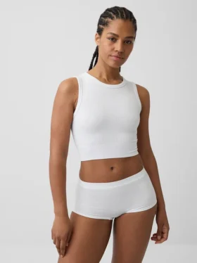 Camiseta sin costuras de canalé corta