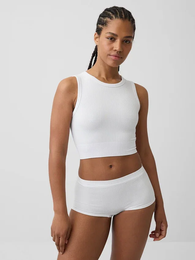 Camiseta sin costuras de canalé corta