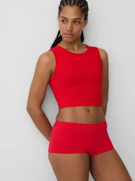 Camiseta sin costuras de canalé corta