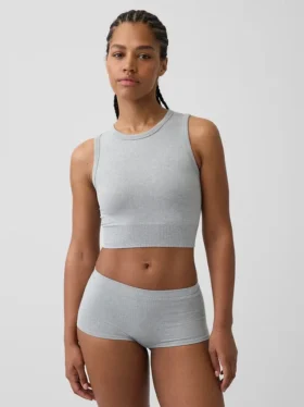 Camiseta sin costuras de canalé corta