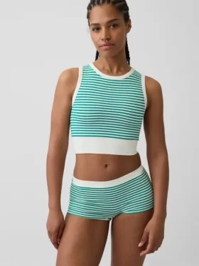 Camiseta sin costuras de canalé corta