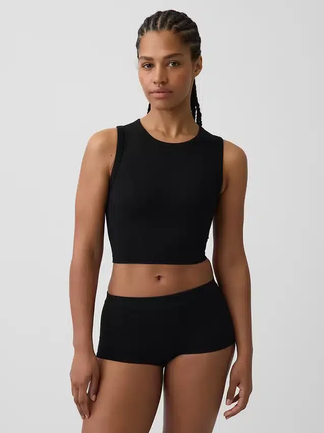 Camiseta sin costuras de canalé corta