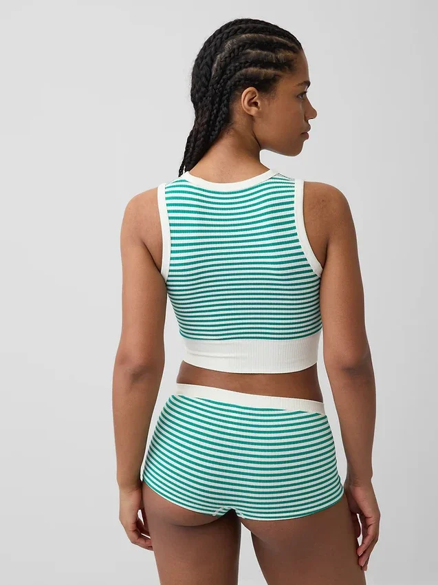 Camiseta sin costuras de canalé corta