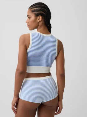 Camiseta sin costuras de canalé corta