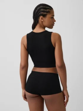 Camiseta sin costuras de canalé corta