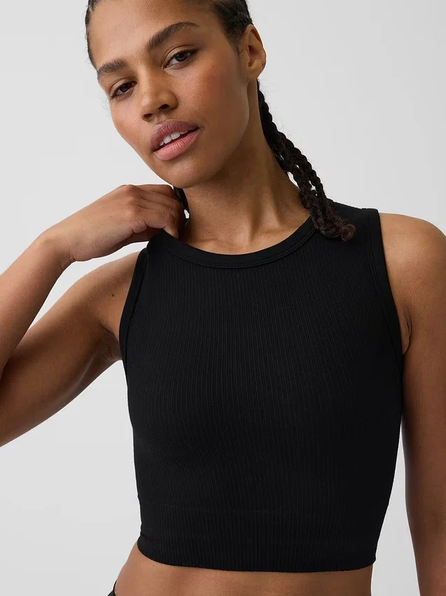 Camiseta sin costuras de canalé corta