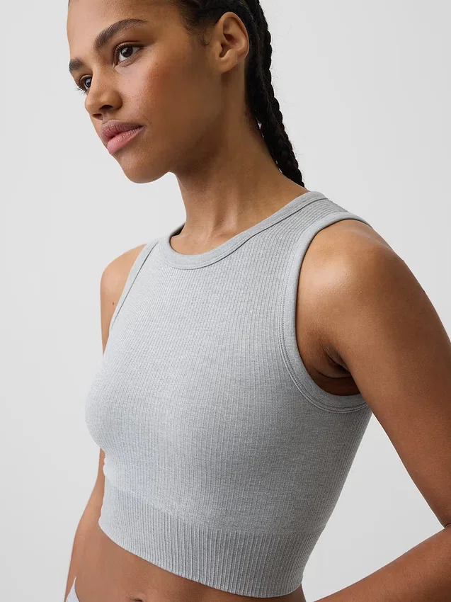 Camiseta sin costuras de canalé corta