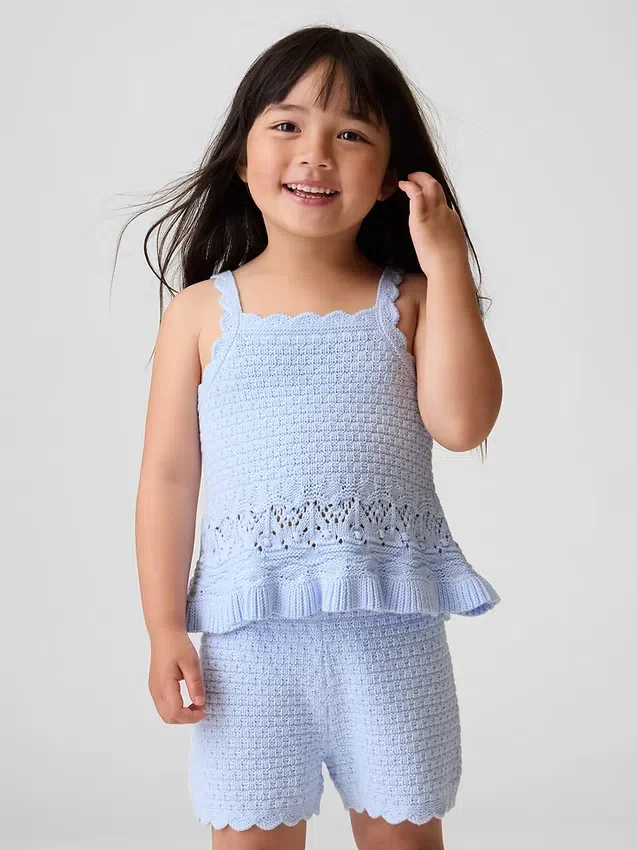Camiseta sin mangas con borde festoneado de ganchillo para bebés y niños pequeños