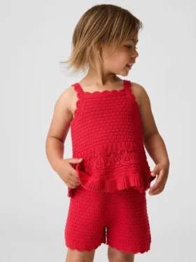 Camiseta sin mangas con borde festoneado de ganchillo para bebés y niños pequeños