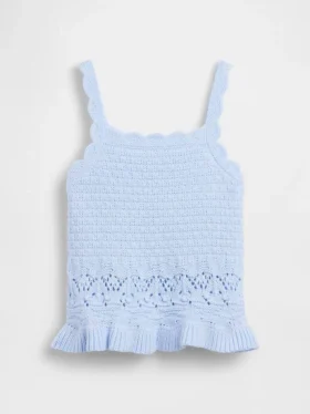 Camiseta sin mangas con borde festoneado de ganchillo para bebés y niños pequeños