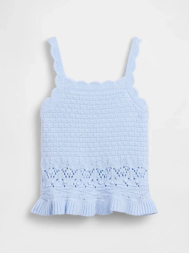 Camiseta sin mangas con borde festoneado de ganchillo para bebés y niños pequeños
