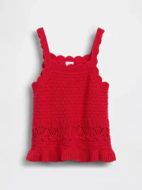 Camiseta sin mangas con borde festoneado de ganchillo para bebés y niños pequeños