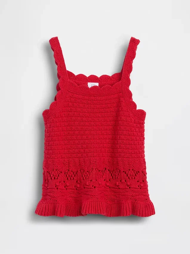 Camiseta sin mangas con borde festoneado de ganchillo para bebés y niños pequeños