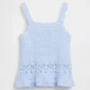 Camiseta sin mangas con borde festoneado de ganchillo para bebés y niños pequeños