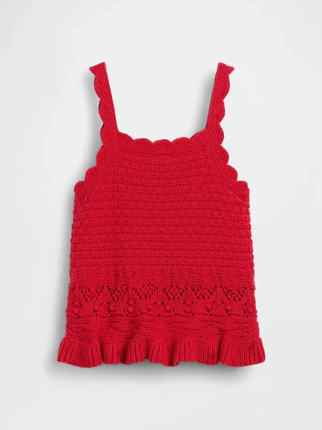 Camiseta sin mangas con borde festoneado de ganchillo para bebés y niños pequeños