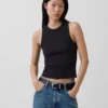 Camiseta sin mangas con cuello halter de punto acanalado grueso