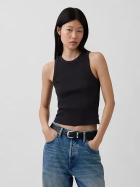 Camiseta sin mangas con cuello halter de punto acanalado grueso