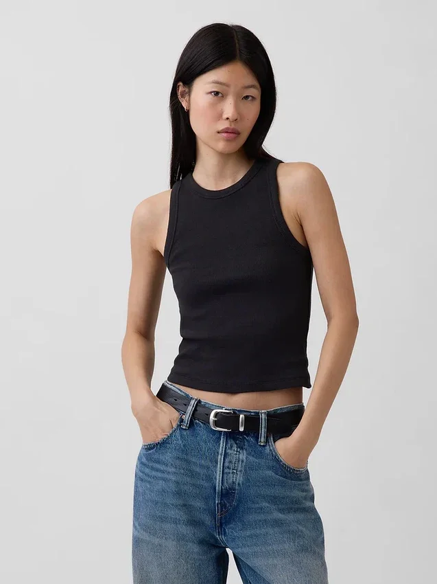 Camiseta sin mangas con cuello halter de punto acanalado grueso