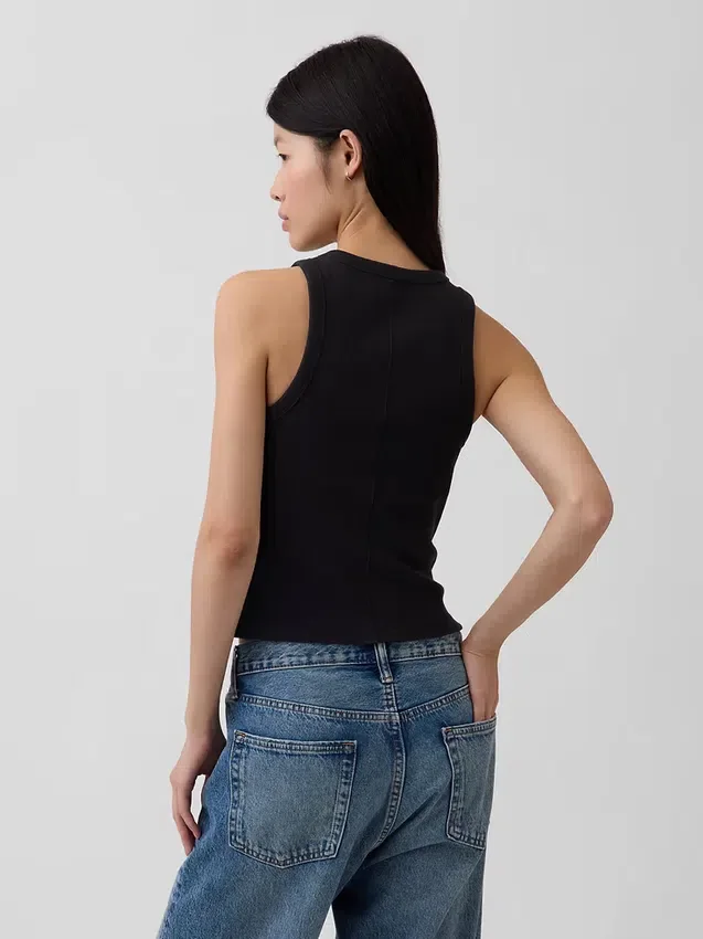 Camiseta sin mangas con cuello halter de punto acanalado grueso