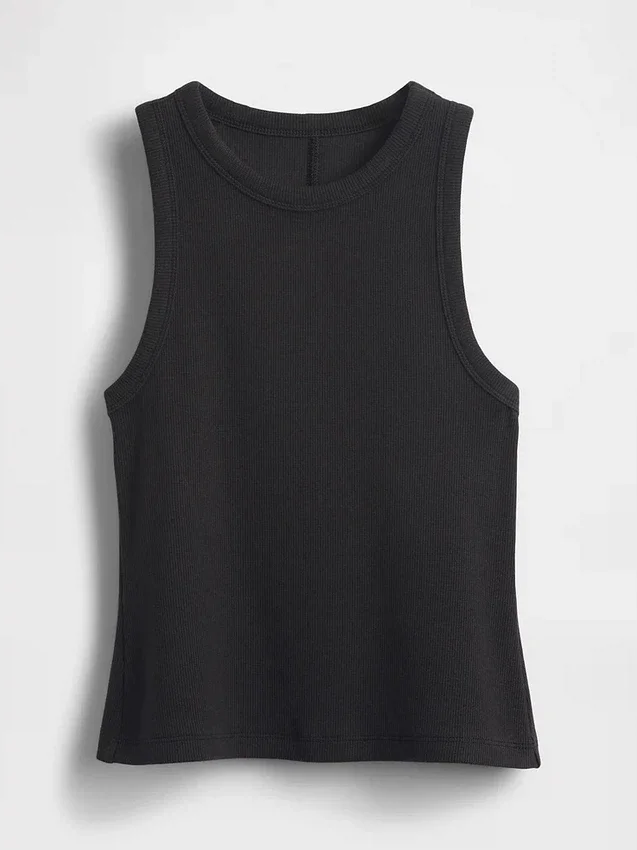 Camiseta sin mangas con cuello halter de punto acanalado grueso