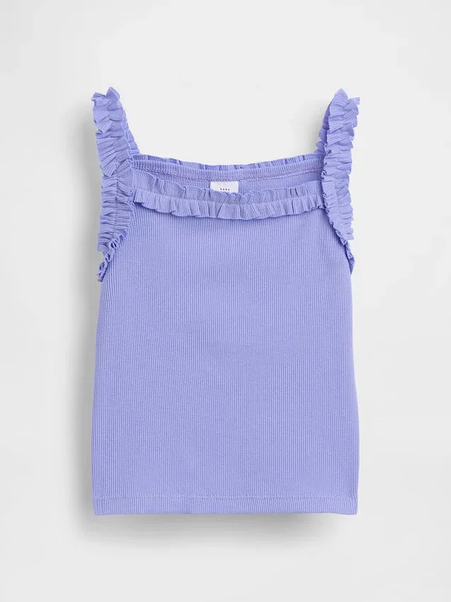 Camiseta sin mangas con delantal y volantes de punto acanalado para bebés y niños pequeños