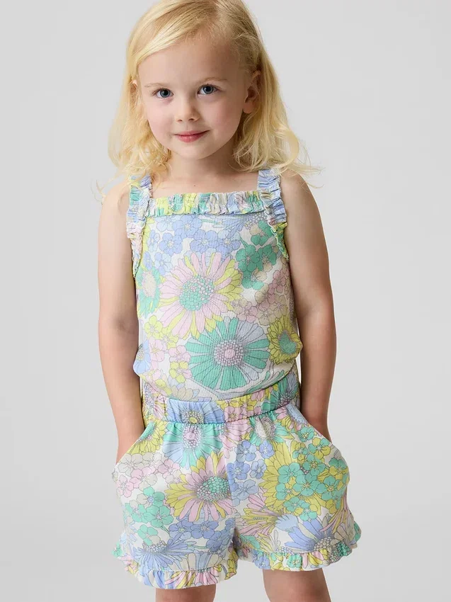 Camiseta sin mangas con delantal y volantes de punto acanalado para bebés y niños pequeños
