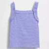 Camiseta sin mangas con delantal y volantes de punto acanalado para bebés y niños pequeños