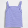 Camiseta sin mangas con delantal y volantes de punto acanalado para bebés y niños pequeños