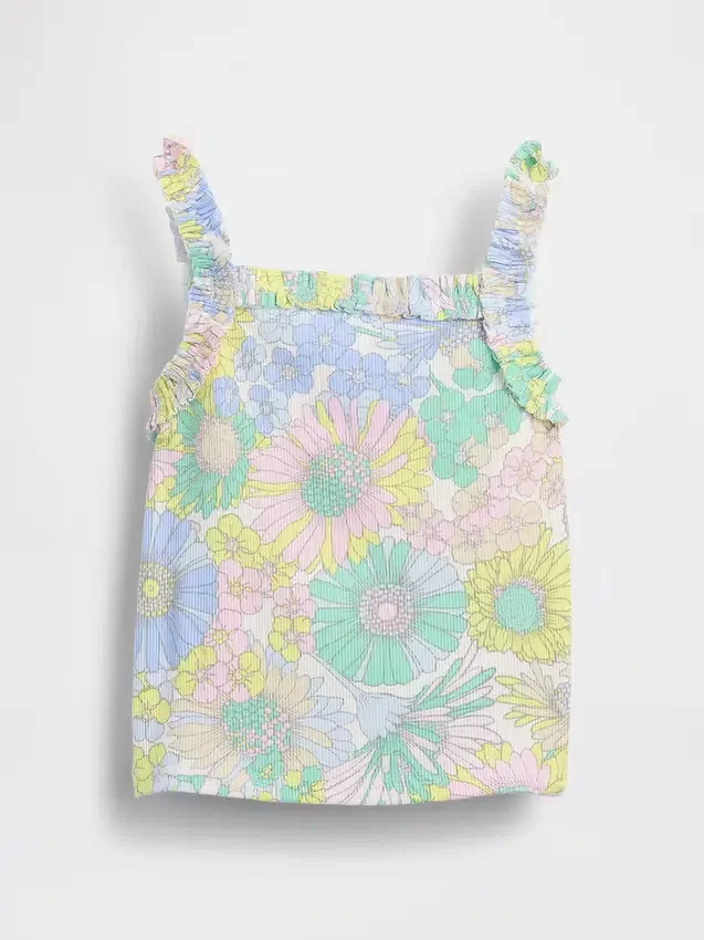 Camiseta sin mangas con delantal y volantes de punto acanalado para bebés y niños pequeños