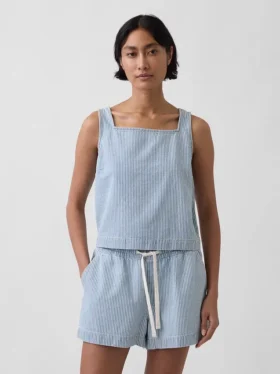 Camiseta sin mangas corta a rayas de mezclilla ultrasuave