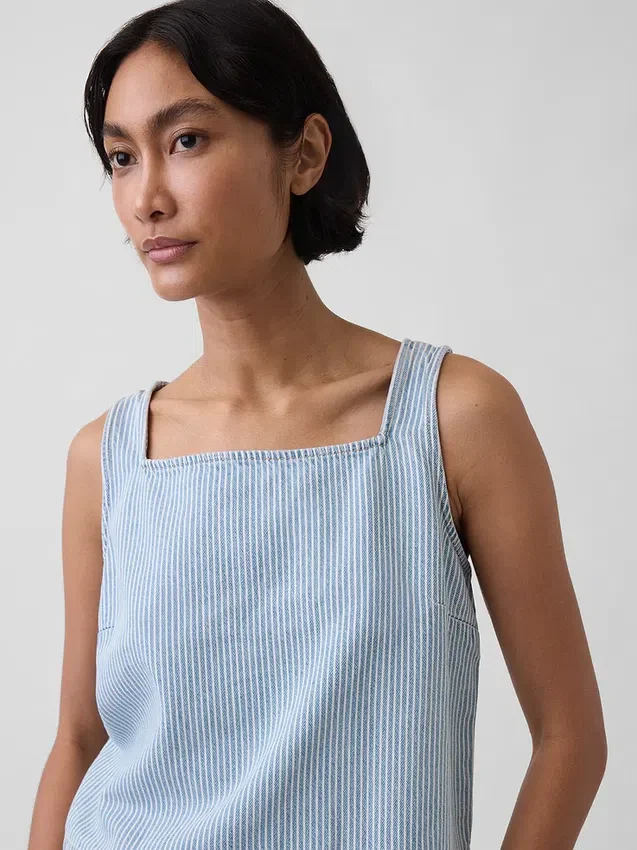 Camiseta sin mangas corta a rayas de mezclilla ultrasuave