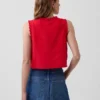 Camiseta sin mangas corta bordada de mezcla de lino