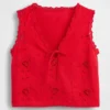 Camiseta sin mangas corta bordada de mezcla de lino