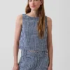Camiseta sin mangas corta de denim con estampado de cuadros vichy