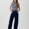 Camiseta sin mangas corta de denim con estampado de cuadros vichy
