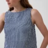 Camiseta sin mangas corta de denim con estampado de cuadros vichy