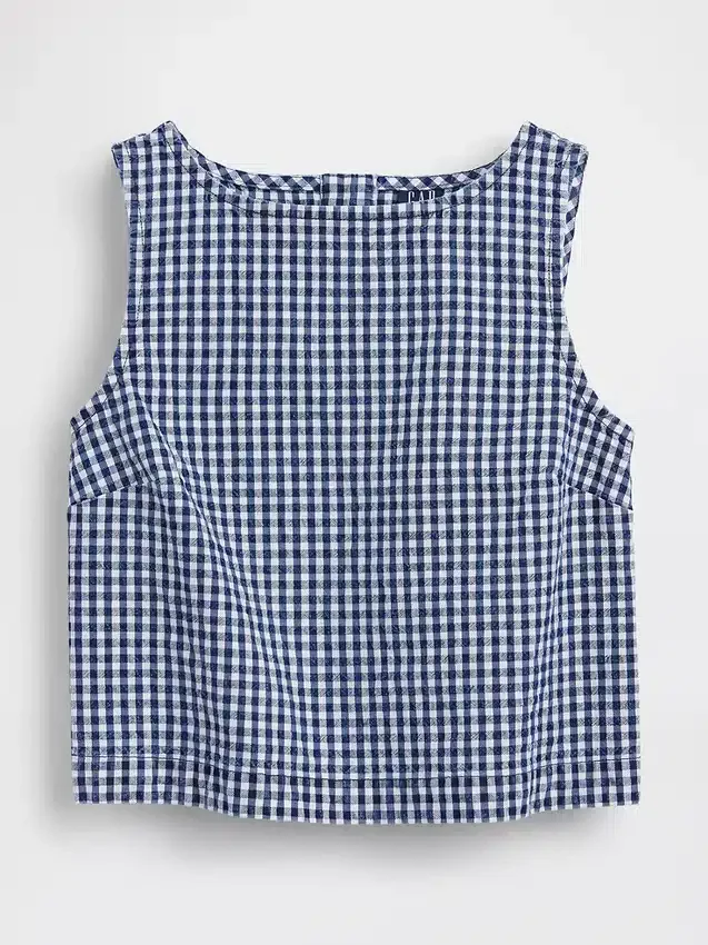 Camiseta sin mangas corta de denim con estampado de cuadros vichy