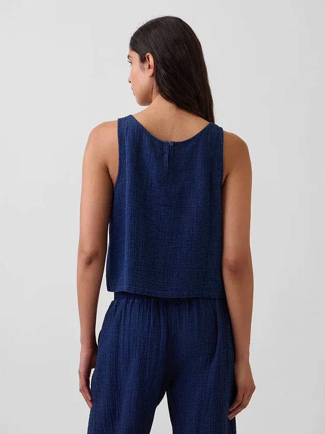 Camiseta sin mangas corta de denim de gasa de algodón
