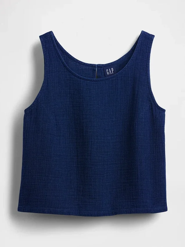 Camiseta sin mangas corta de denim de gasa de algodón