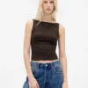 Camiseta sin mangas corta de jersey de punto tupido con cuello barco