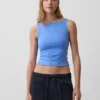 Camiseta sin mangas corta de jersey de punto tupido con cuello barco