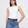 Camiseta sin mangas corta de jersey de punto tupido con cuello barco