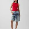 Camiseta sin mangas corta de jersey de punto tupido con cuello barco