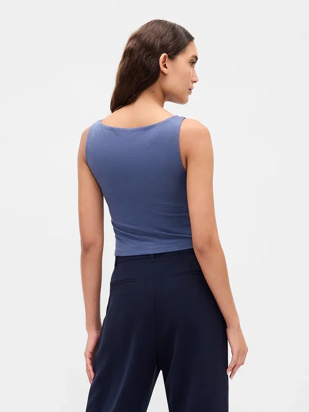 Camiseta sin mangas corta de jersey de punto tupido con cuello barco